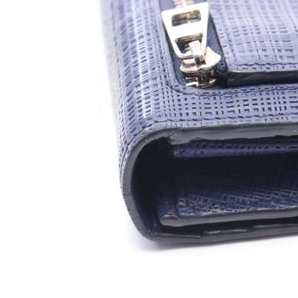 Loewe Bifold Long Wallet Linen Navy Leather Anagram Zip